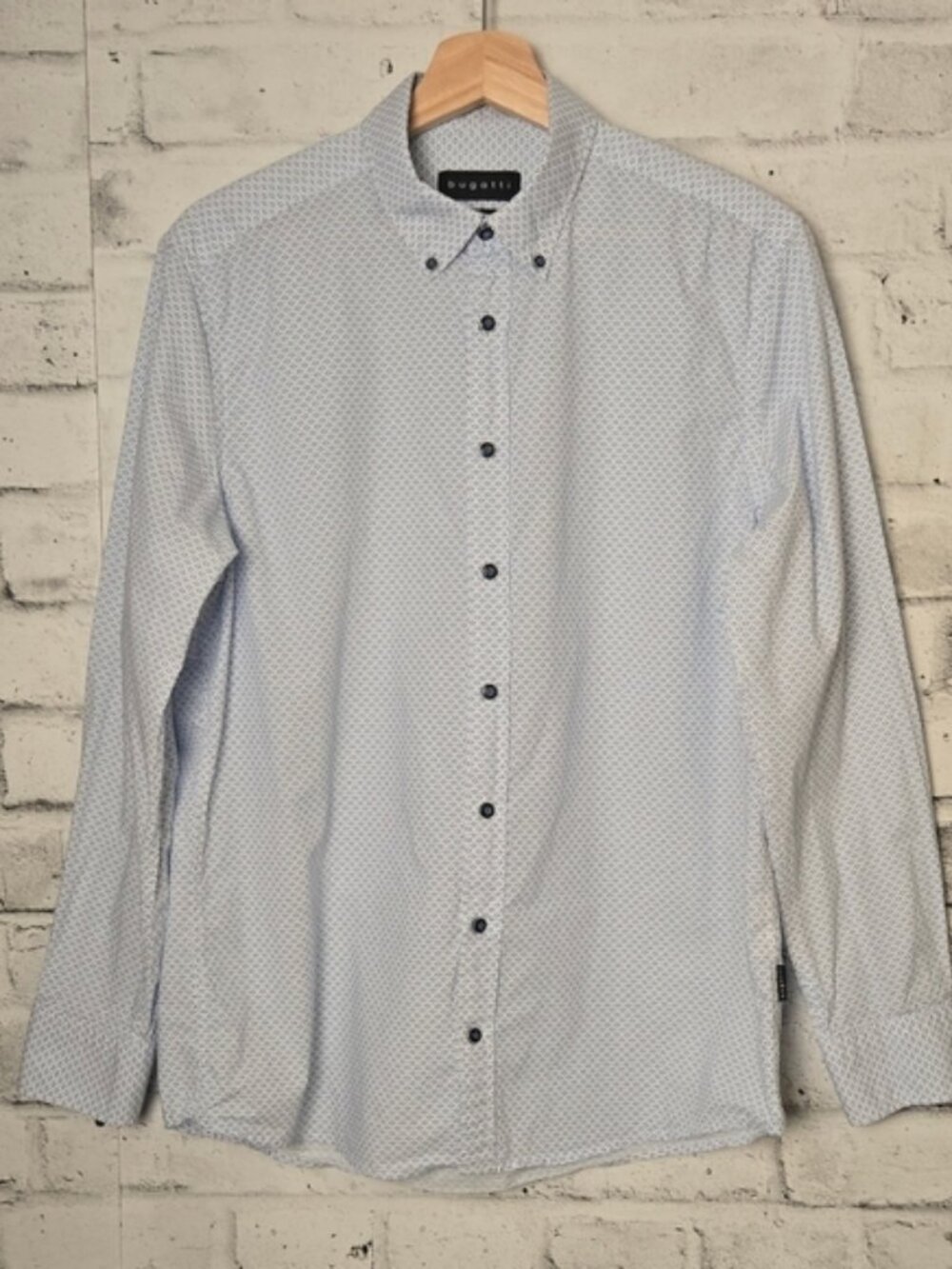 Bugatti Easy Care Dress Shirt L 41/42 Blue Micro Print Long Sleeve